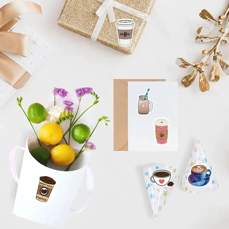 Набір наклейок із кавою – 500 шт (10 дизайнів) у рулоні Київ - фото 4