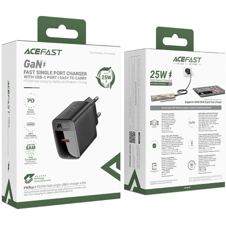 Зарядний пристрій 1xUSB-C 25W Gan A104 Fast Charger black Acefast Винница - изображение 5