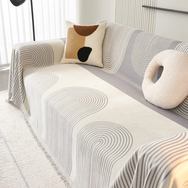 Плед покрывало для дивана и кровати,чехол накидка для мягкой мебели 180х230 см,бело-серый с узором Каменец-Подольский - изображение 3