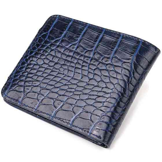 Стильне портмоне для чоловіків у два складення з натуральної фактурної шкіри з тисненням під крокодила CANPELLINI 21577 Синє Київ