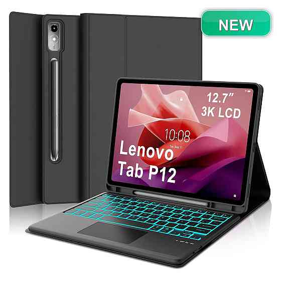 Клавіатурний чохол кейс Bluetooth клавіатура IVEOPPE для Lenovo Tab P12 TB-370FU 12.7" Чорний тачпад RGB іспанська QWERTY Київ