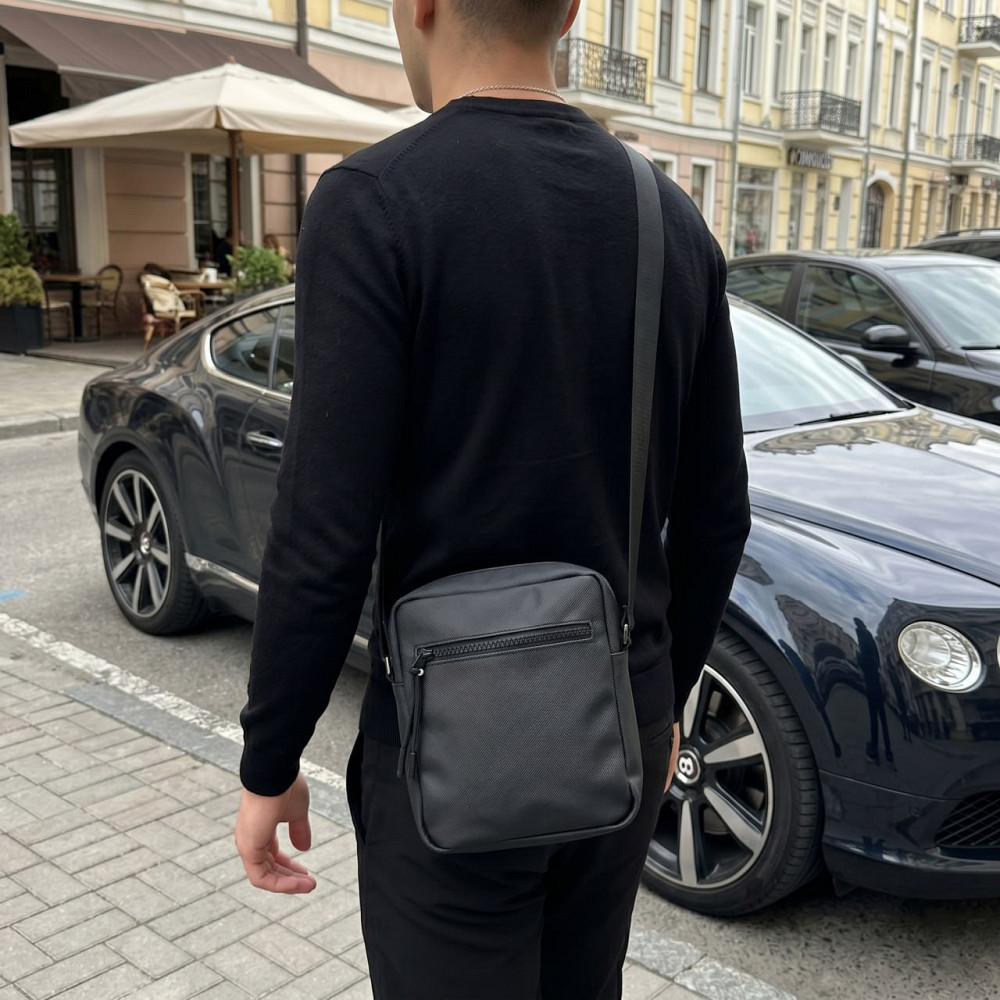 Чоловіча брендова сумка, барсетка на плече Lacoste, Лакоста (82423) чорна Київ - фото 5