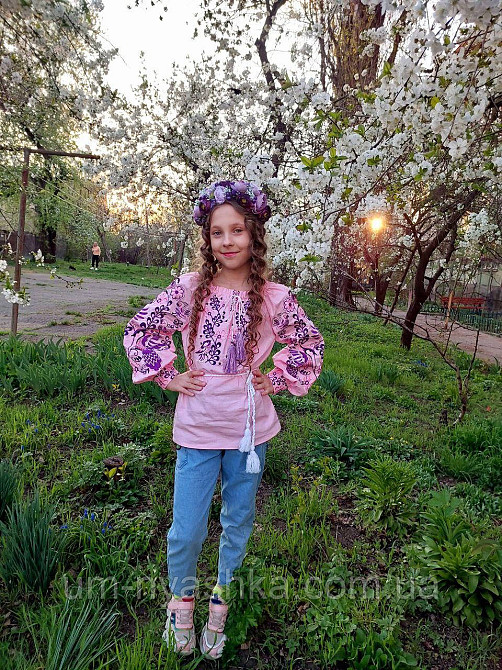 Дитяча вишиванка на натуральному полотні Зозулька рожево-фіолетова Кривий Ріг - фото 3