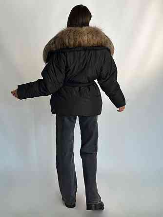 Жіночий зимовий чорний пуховик Aria Raccoon з натуральним хутром єнота 46 Харків