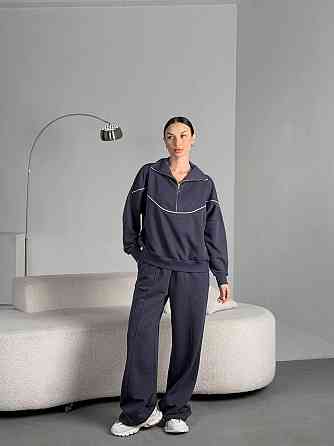 Женский стильный прогулочный оверсайз костюм двойка: кофта и штаны турецкая трехнитка петля пинье Одесса