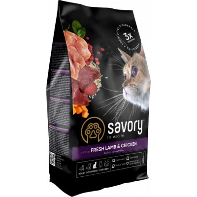 Сухий корм для кішок Savory Adult Cat Steril Fresh Lamb and Chicken 400 г (4820232630105) Вінниця - фото 1