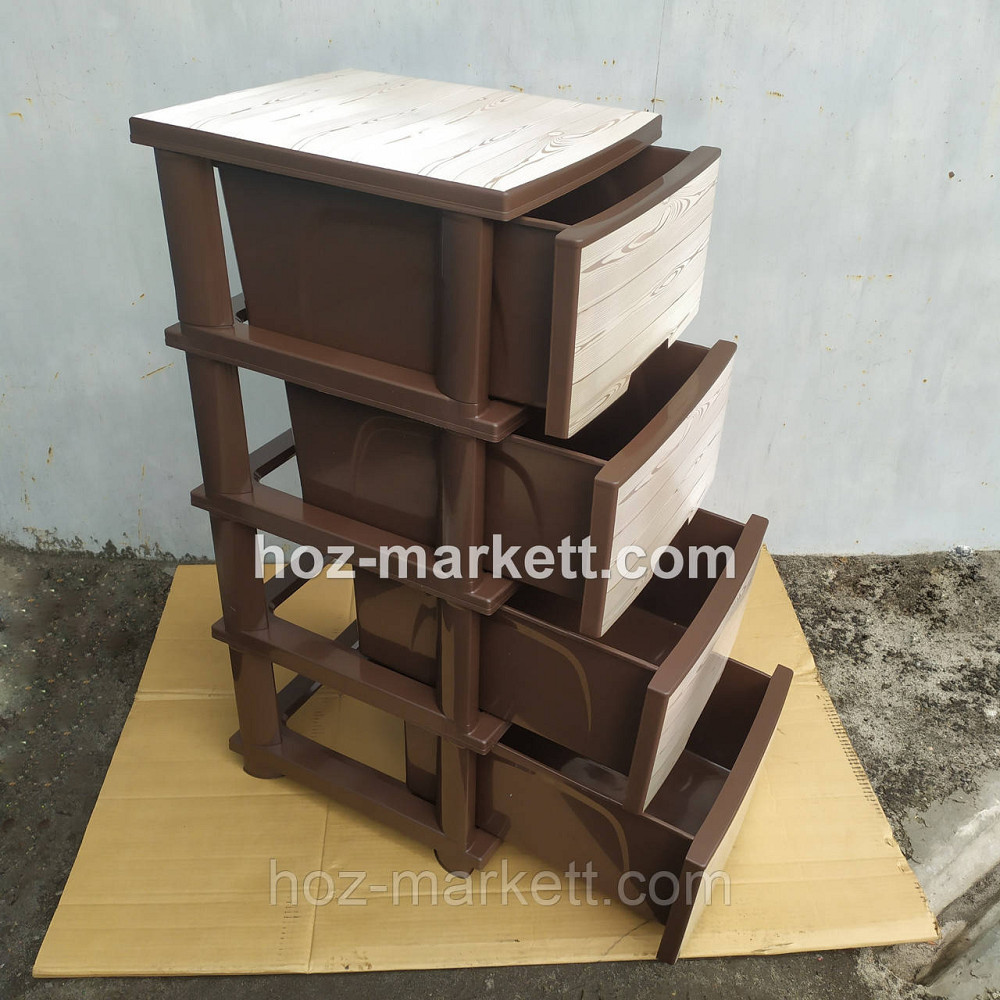 Комод пластиковий тумбочка на 4 ящики з малюнком під дерево коричневий Харків - фото 2