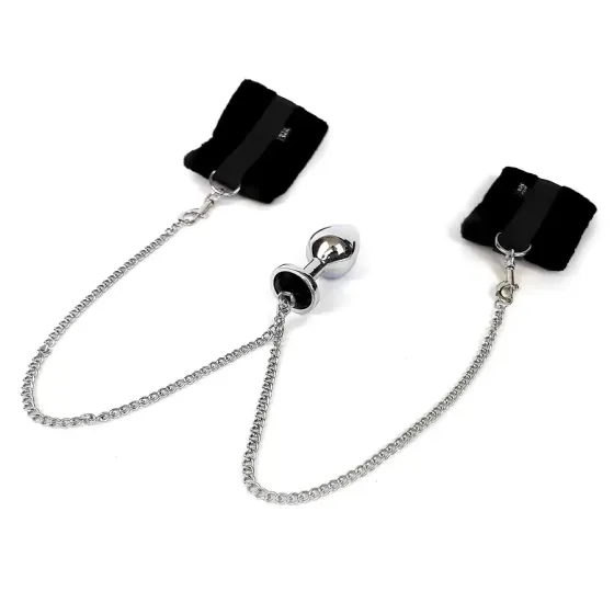 Наручники з металевою анальною пробкою Art of Sex Handcuffs with Metal Anal Plug  size M Black Львів