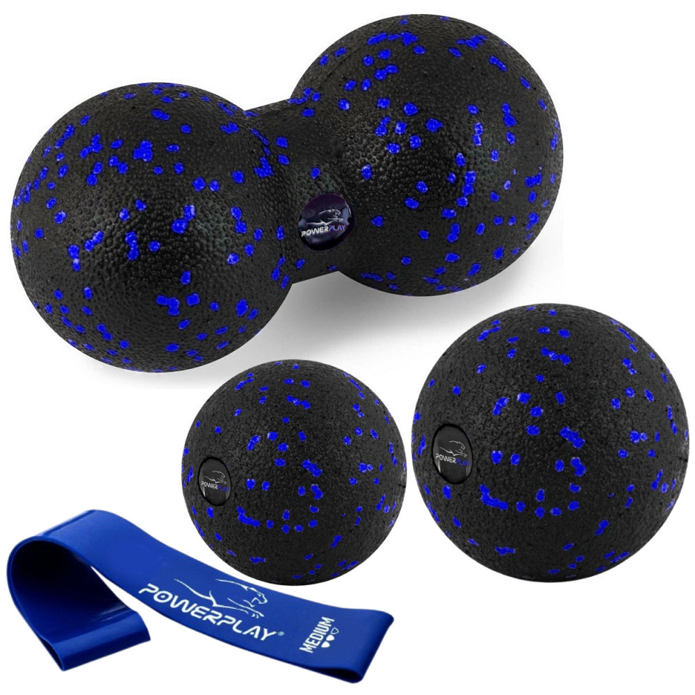 Набір для масажу та йоги PowerPlay PP_4092 EPP (Комплект з 3 штук) Blue + резинка 7,5 кг. Каменское - изображение 1