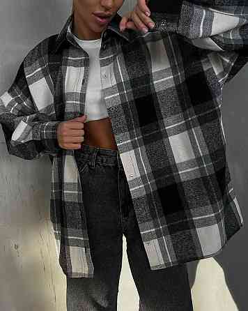 Жіноча трендова сорочка вільного крою з принтом клітинка Одеса