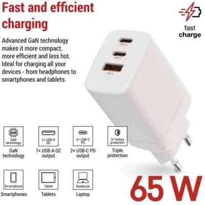 Зарядний пристрій EMOS V05G65 1xUSB-A + 2xUSB-C PD65W GaN (V05G65) Вінниця