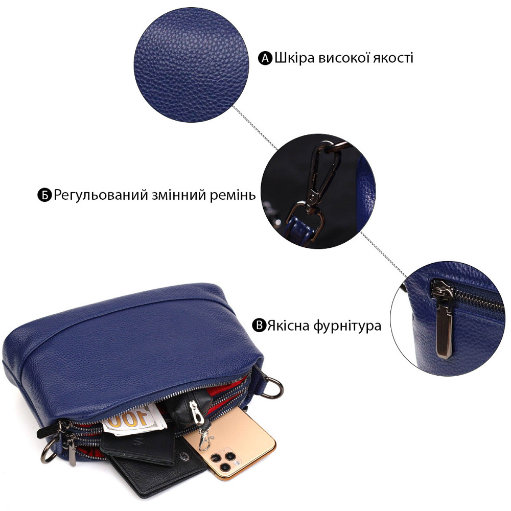 Шикарна сумка на три відділення з натуральної шкіри 22137 Vintage Синя Київ - фото 4