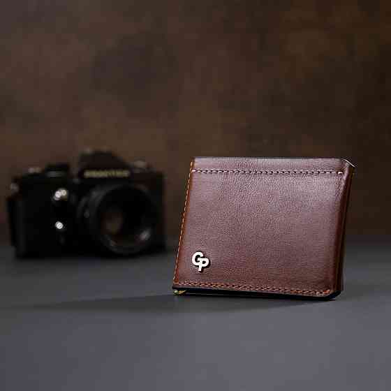 Чоловічий шкіряний затиск для грошей Коричневий (GRANDE PELLE) Київ