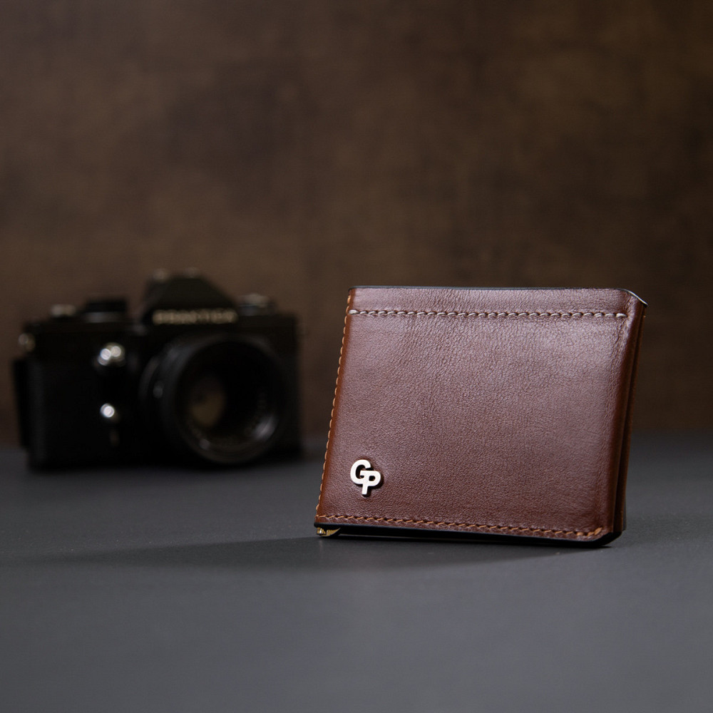 Чоловічий шкіряний затиск для грошей Коричневий (GRANDE PELLE) Київ - фото 2