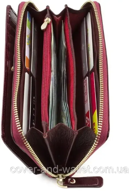 Бордовый лаковый кошелек на молнии с блоком для карточек ST S7001A Bordeaux Киев - изображение 7