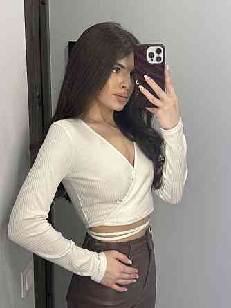 Женская базовая кофта на запах с завязками на талии турецкий рубчик Белый, 44 Одесса