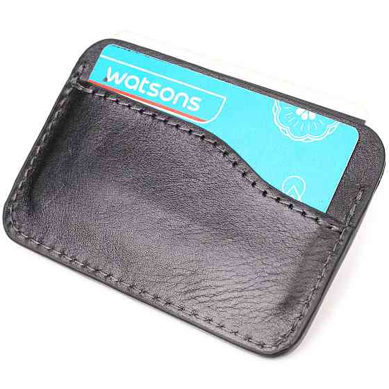 Картхолдер горизонтального типа с держателем для Apple AirTag из натуральной кожи Черный (GRANDE PELLE) Киев