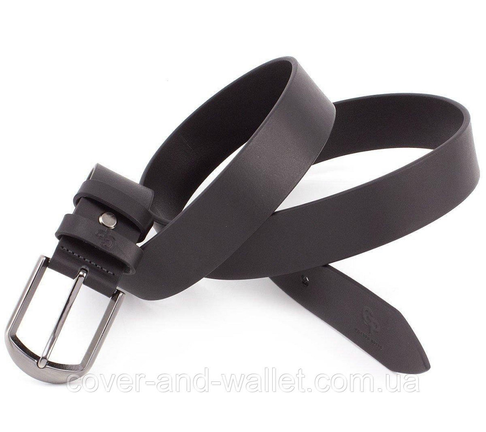 Черный мужской классический ремень из итальянской кожи 35мм Grande Pelle Labbro Киев - изображение 3
