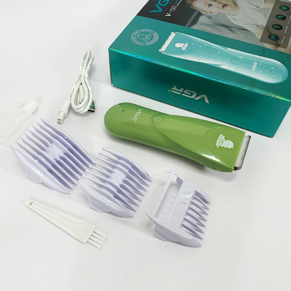 Дуже тиха бездротова машинка для стрижки волосся дітей VGR V-150 з насадками. Колір: зелений SH-62 Івано-Франківськ - фото 1
