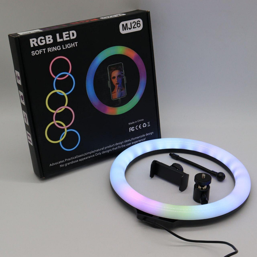 Кольцевая лампа RGB 26 см, от USB, MJ260 + Подарок Штатив для лампы 0,66-2 м + Пульт для селфи Bluetooth Киев - изображение 8