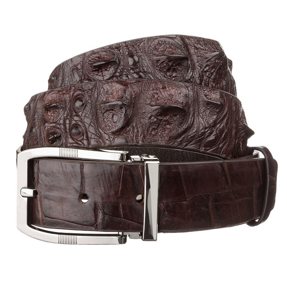 Ремень мужской из натуральной кожи крокодила Коричневый (CROCODILE LEATHER) Киев - изображение 12