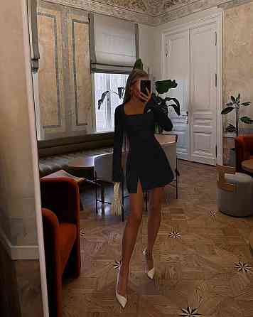 Женское базовое мини платье с рукавом креп дайвинг Черный, 46/48 Одесса