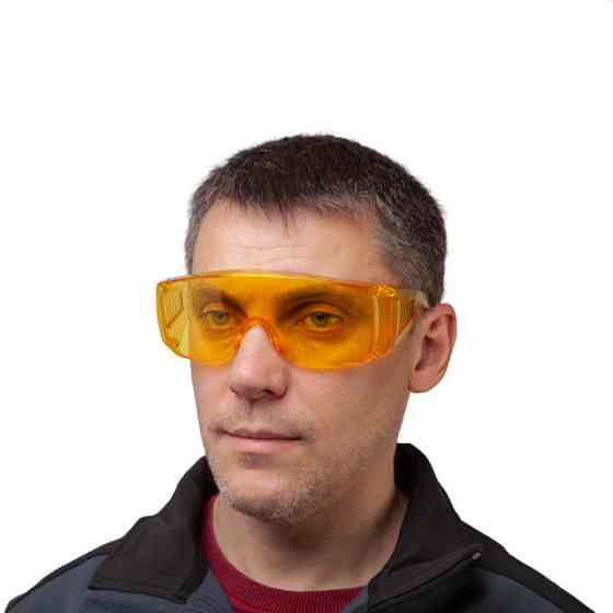 Окуляри захисні, жовті, лінзи полікарбонат, заушники полікарбонат, захист від удару, оптичний клас 1 INTERTOOL SP-0082 Київ