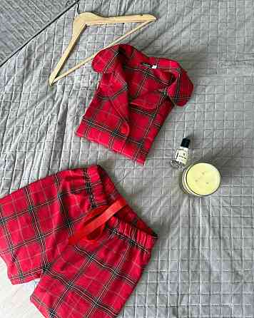 Женская уютная домашняя пижама в клетку байка Одесса