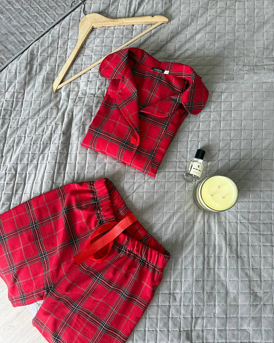 Женская уютная домашняя пижама в клетку байка Одесса - изображение 5