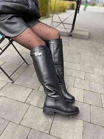 VLAMAX Стильні шкіряні чоботи жіночі демісезонні весна-осінь на низькому ходу чорні з натуральн Коломия