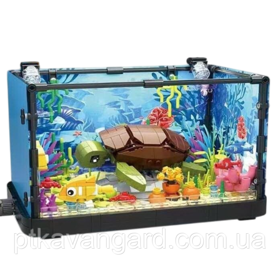 Конструктор акваріум 3D з рибками та черепахою 753 деталей підсвічування 7024 Хмельницький
