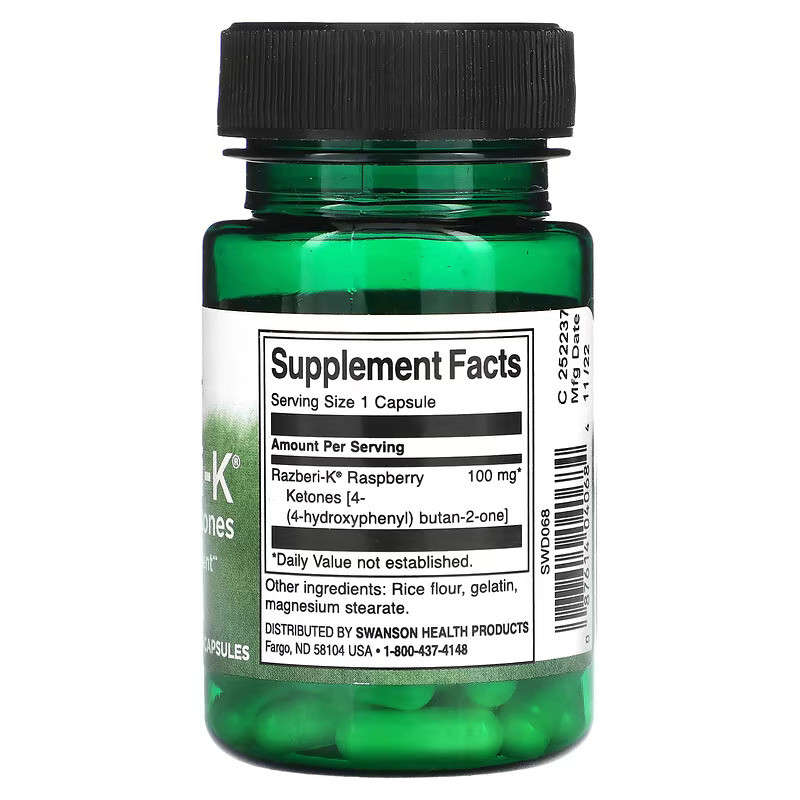 Жиросжигатель Swanson Razberi-K 100 mg Raspberry Ketones, 60 Capsules Луцк - изображение 2