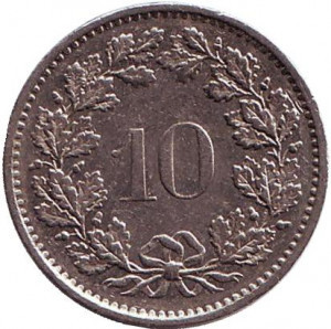 Монета 10 раппенов. 1974,80,54,61 год, Швейцария. Полтава - изображение 1