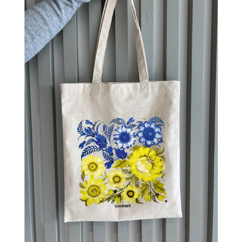 Екошопер BookOpt BK4004 Петриківський розпис Синьо-жовті квіти бежевий Киев - изображение 10
