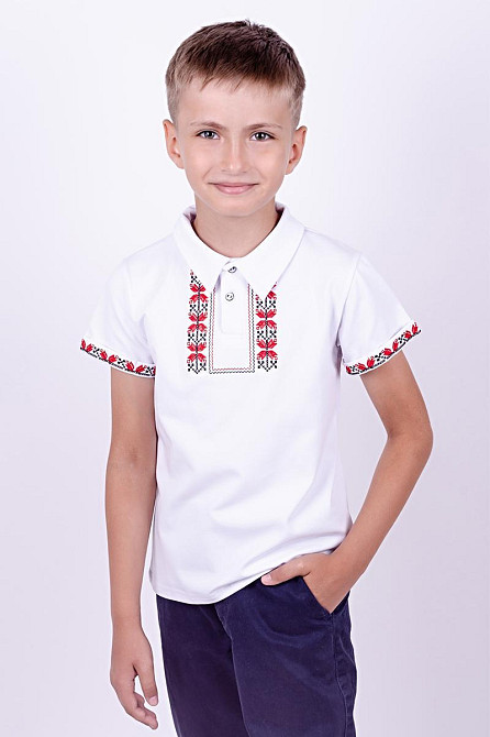 Вышиванка для мальчика, короткий рукав, белая, р.140 топ Киев - изображение 1