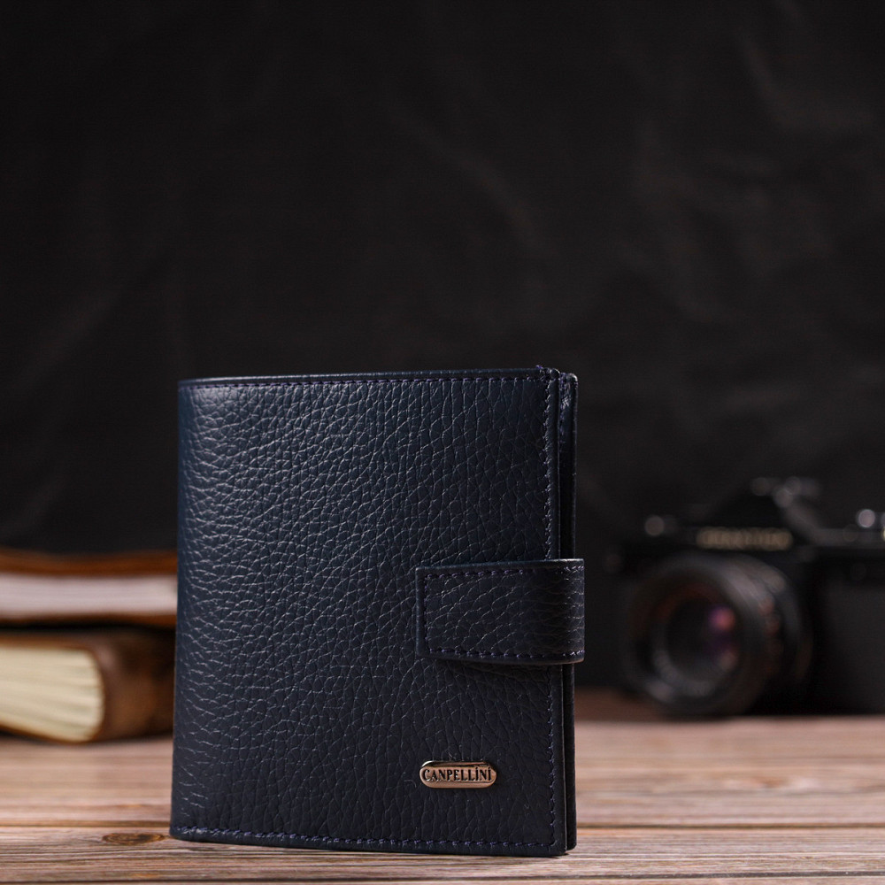 Модный мужской бумажник из натуральной зернистой кожи Синий (CANPELLINI) Киев - изображение 2