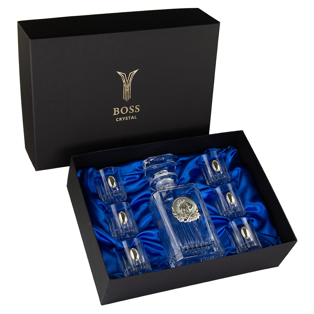 Набор рюмок для водки Козаки Boss Crystal (графин и 6 рюмок) хрусталь декорирован золотом и серебром Киев - изображение 1