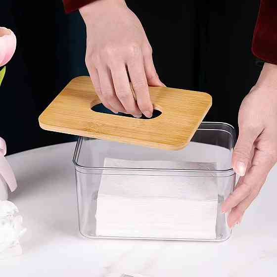 Oрганайзер-контейнер для салфеток,пластиковый Размер L с деревяной крышкой Каменец-Подольский