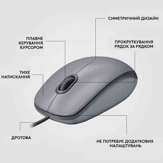 Миша Logitech M110 Silent-MID GRAY-USB-AKOYA (6857585) Киев