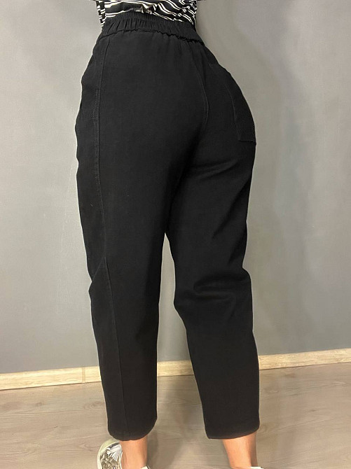 Джинси жіночі A-N 9962 MOM кюлоти укорочені резинка на таліі шнурок чорні, чорний, M, M, 76 см, 100 см Київ - фото 12