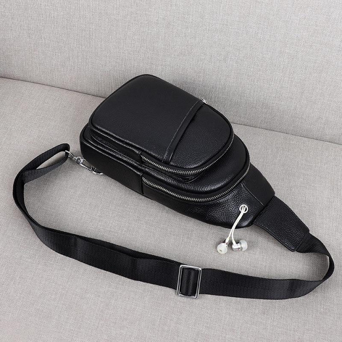 Сумка-слинг мужская черная через плече из натуральной кожи TIDING BAG A25F-515-1A Каменское - изображение 9