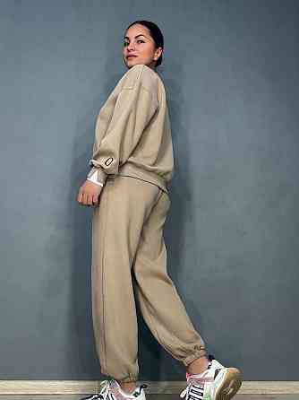 Костюм женский A-N 27063 свитшот и джогеры оверсайз с вышивкой бежевый, бежевый, M Киев