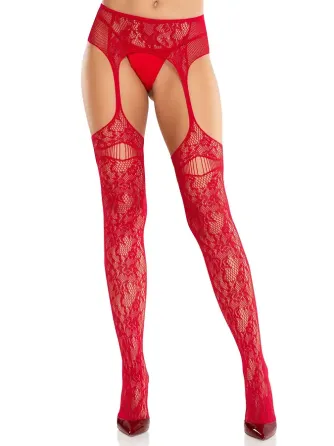 Колготки Leg Avenue Net Stockings with Attached Garter Belt One Size Red Львів