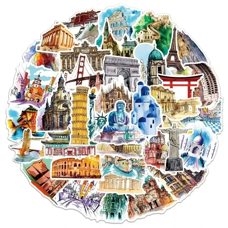 Набор стикеров 50 шт с мировыми памятками – наклейки для чемодана, ноутбука, тревел декор Киев - изображение 7