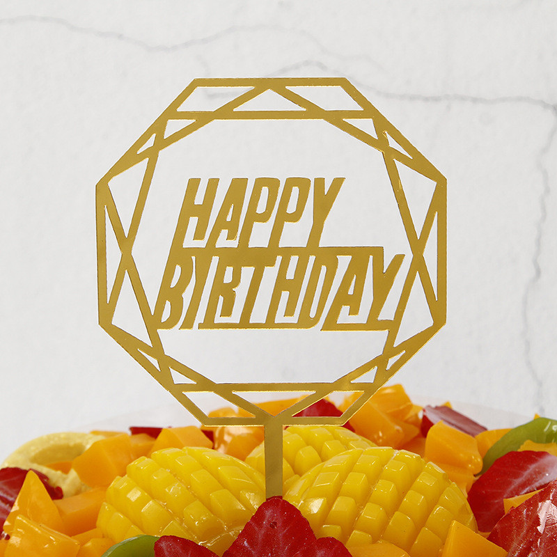 Табличка для торта Happy Birthday пластиковая 10 на 10 см золотистый Киев - изображение 1