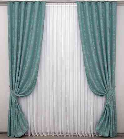 Комплект готовых штор VR-Textil Жаккард Sultan YL № 1292ш Бирюзовый 100х270 см 2 шт (31-563) Киев