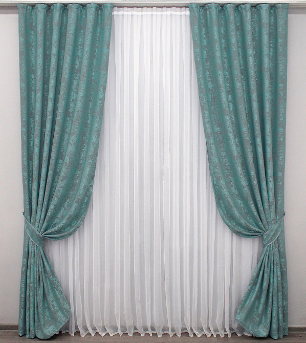 Комплект готовых штор VR-Textil Жаккард Sultan YL № 1292ш Бирюзовый 100х270 см 2 шт (31-563) Киев - изображение 2