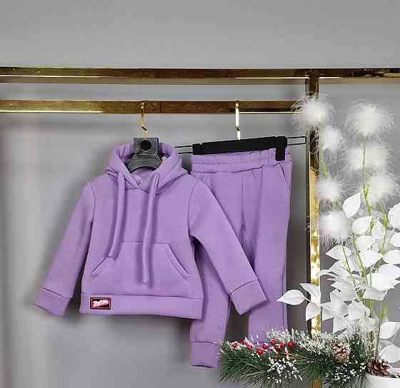 Детский теплый сиреневый спортивный костюм для девочек 3нитка флис  92,104 Николаев