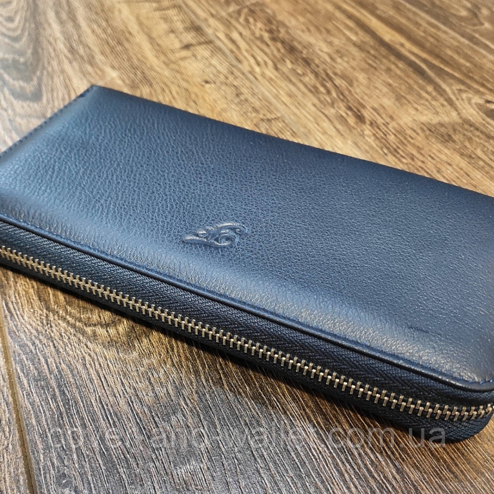 Синій шкіряний гаманець клатч на блискавці Marco Coverna MC 7003 Київ - фото 4