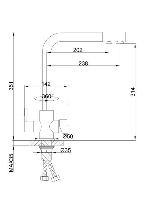 Змішувач для кухні з підключенням до фільтра Frap F4348 сатин Київ - фото 8